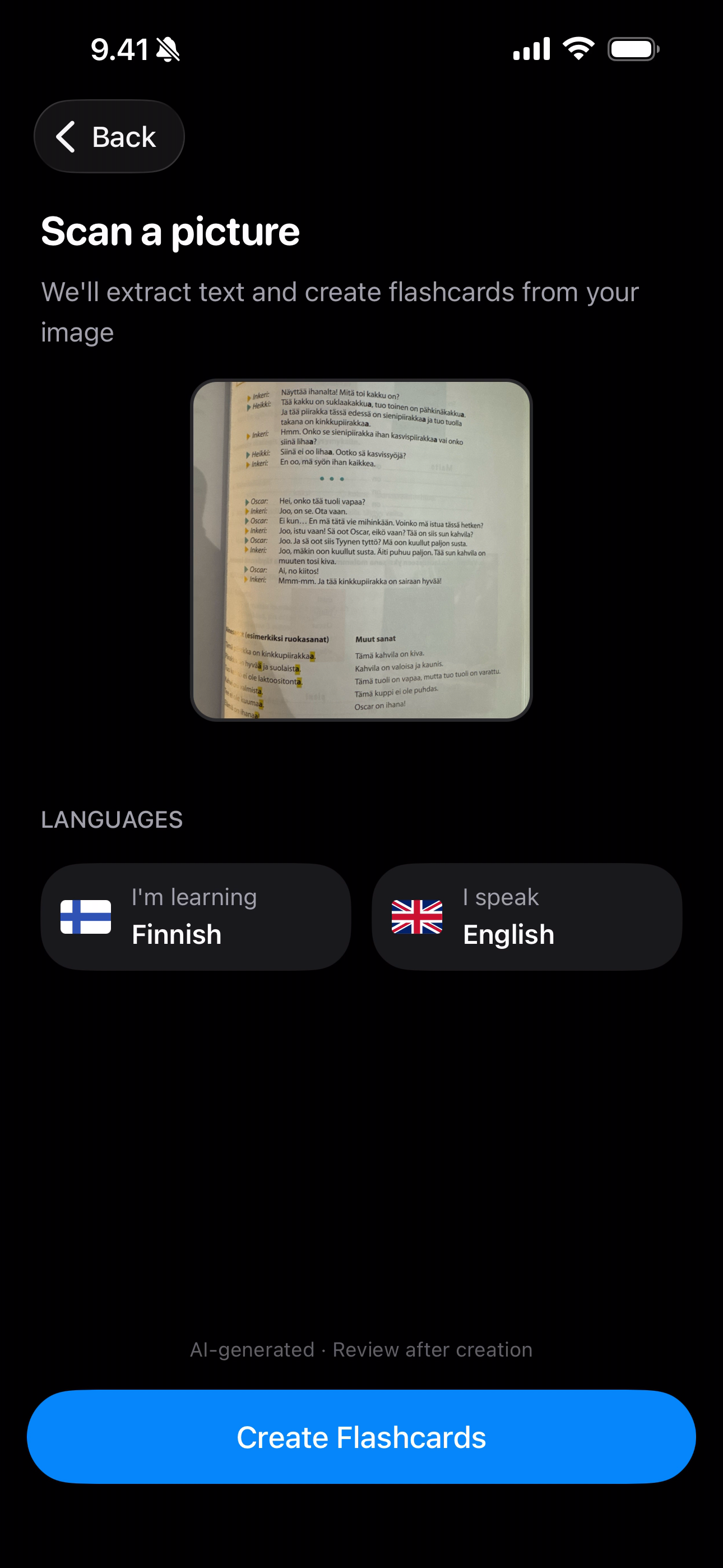 Review photo before creating cards